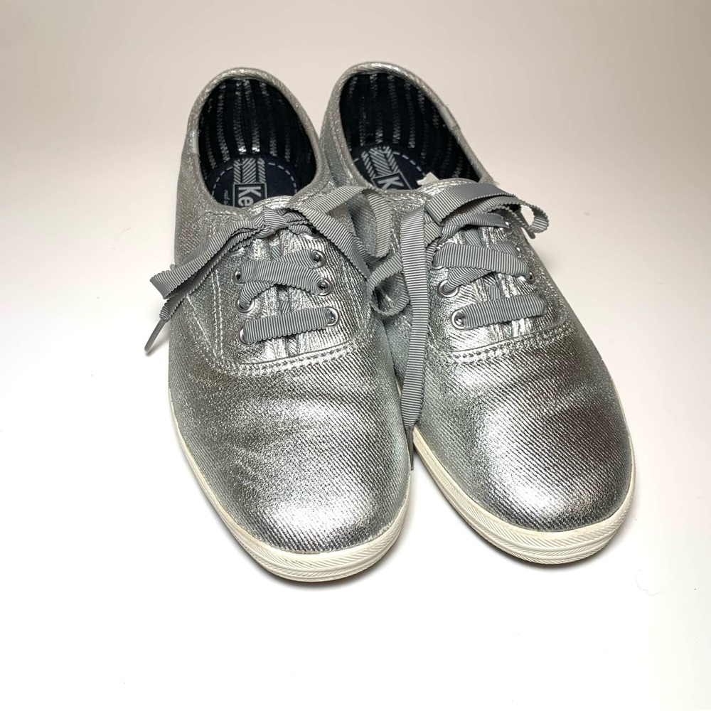 Keds Silver Metallic Canvas Lace Up Sneakers Casual Tennis Shoes Sz 8.5